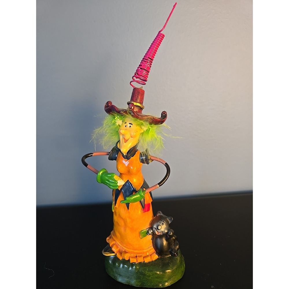 Vintage Halloween Witch Ornament Figurine Black Cat 6 inch Polystone Greenbrier